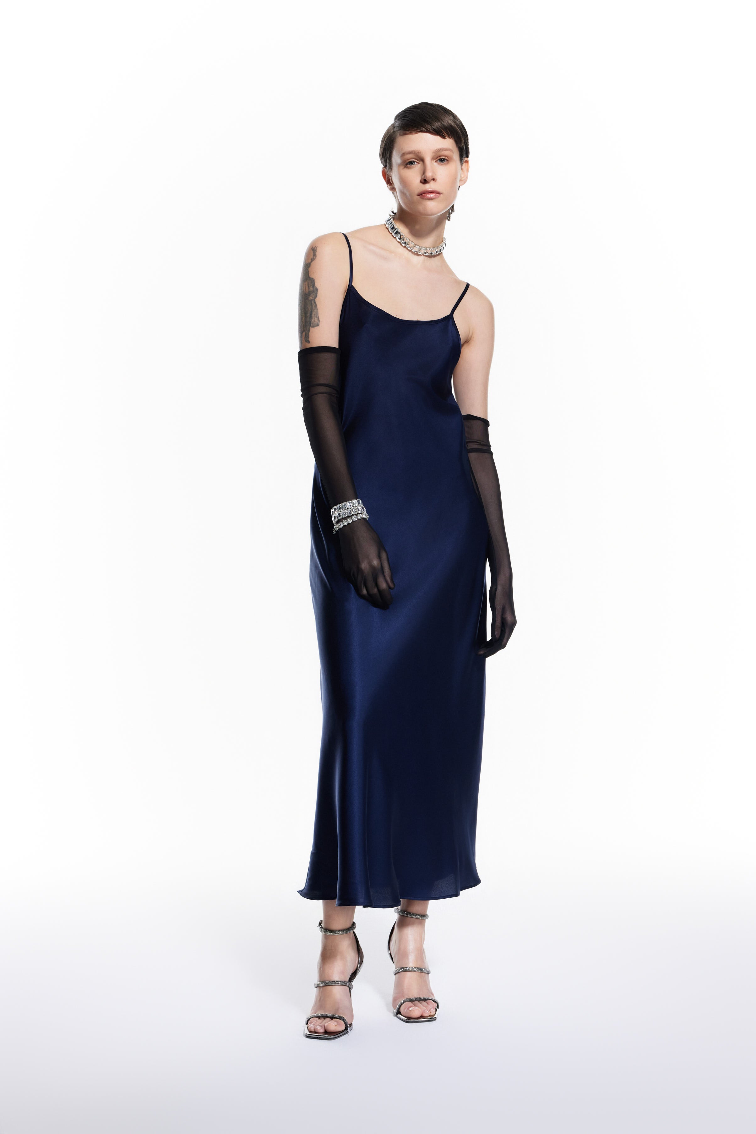 Dian Navy Blue Long Silk Dress.