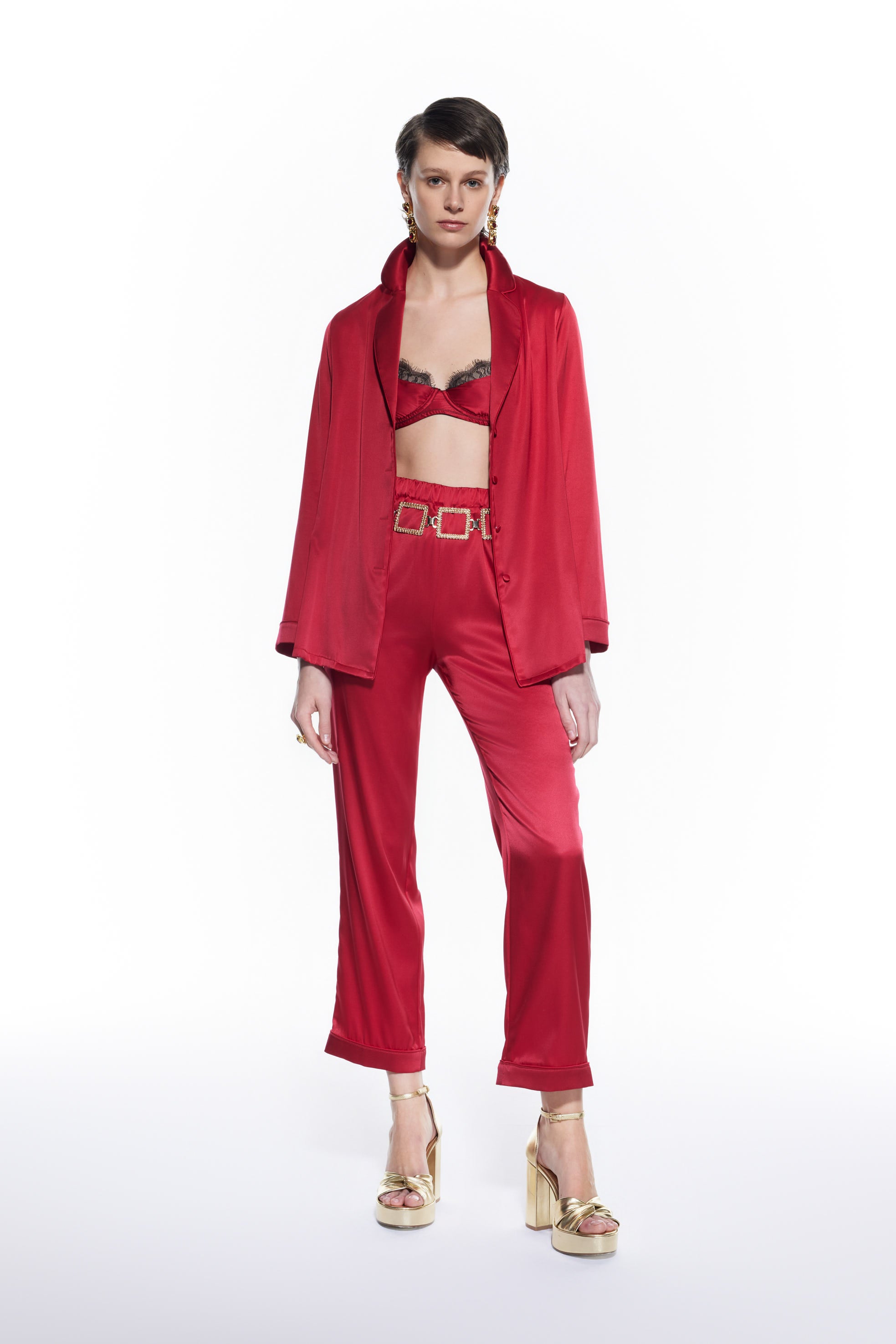 Luno Red Silk Pijamas Set.